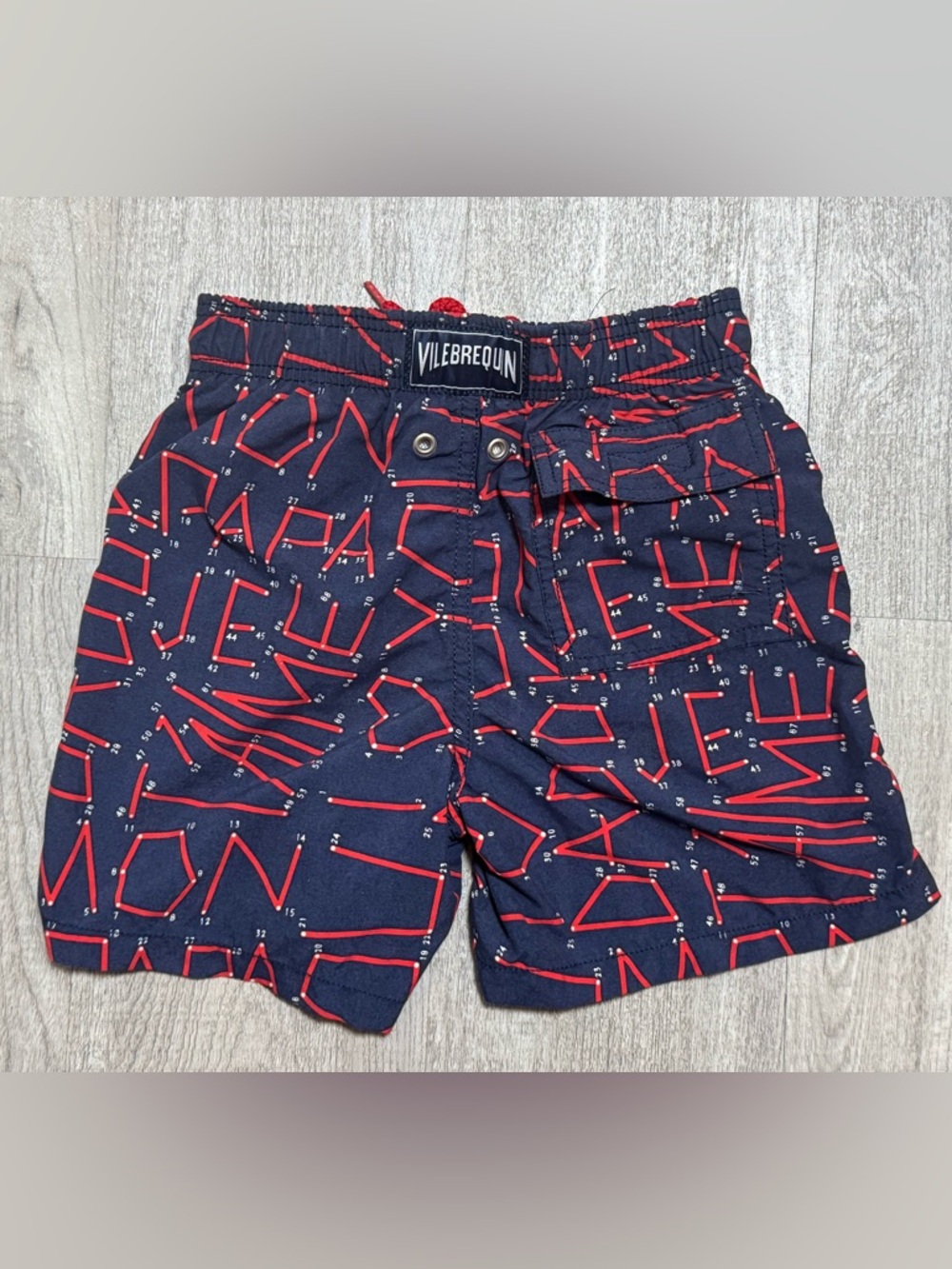 Vilebrequin Boys Swim Trunks Size 6 5-6Y Navy Red Print